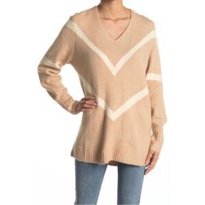 Lush Chevron Print Tan Knit Sweater